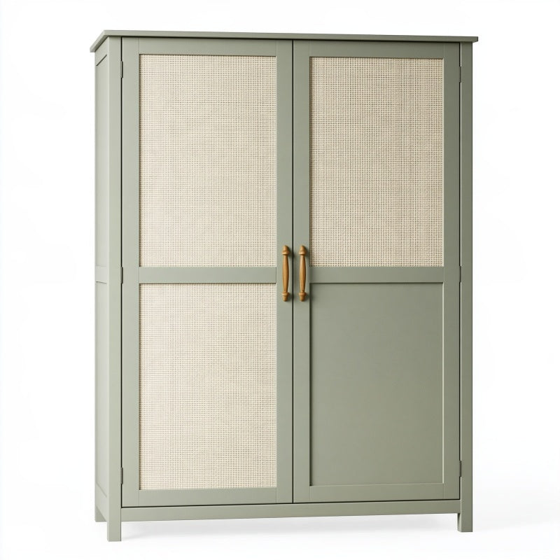 Armadio 100 x 50 x 180 cm in legno verde salvia con ante in rattan - stile naturale per camera da letto