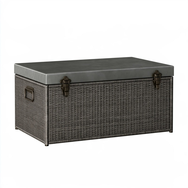 Baule contenitore 100 x 50 x 50 cm in rattan sintetico grigio per esterno con coperchio