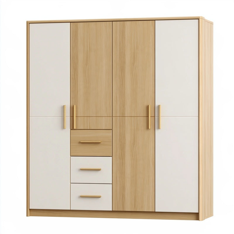 Armadio guardaroba 200 x 60 x 200 cm in pannelli effetto rovere chiaro e bianco con 6 ante e 3 cassetti stile moderno