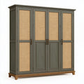 Armadio 200 x 60 x 200 cm in legno grigio e rattan naturale - 4 ante stile classico