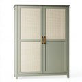 Armadio 100 x 50 x 180 cm in legno verde salvia con ante in rattan - stile naturale per camera da letto