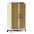 Armadio guardaroba 100 x 50 x 190 cm in legno beige e rattan con 2 ante stile retrò