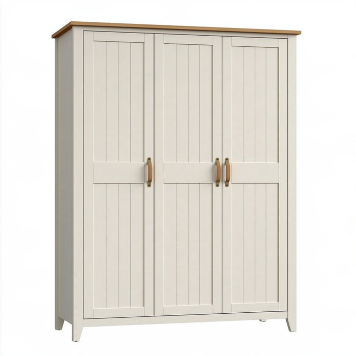 Armadio 120 x 50 x 190 cm in legno bianco con piano naturale - 3 ante stile rustico