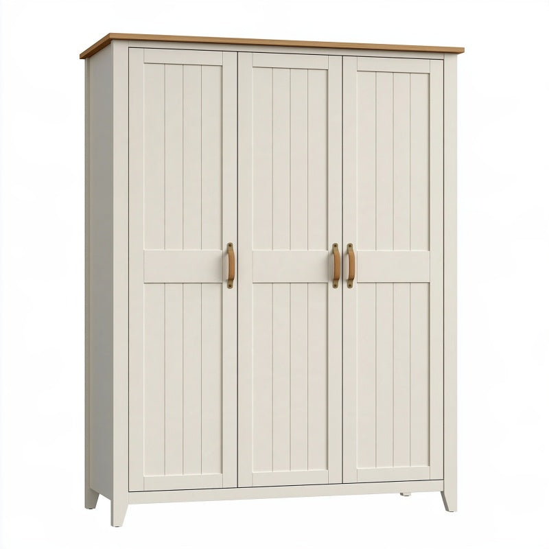 Armadio 120 x 50 x 190 cm in legno bianco con piano naturale - 3 ante stile rustico