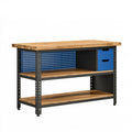 Banco da lavoro 120 x 60 x 90 cm in legno e acciaio nero blu con pannello portautensili