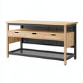 Banco da lavoro 120x60x90 cm in legno naturale e acciaio nero con 3 cassetti e ripiani