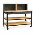 Banco da lavoro 120 x 60 x 150 cm in legno e metallo nero con cassetti ripiani e ruote
