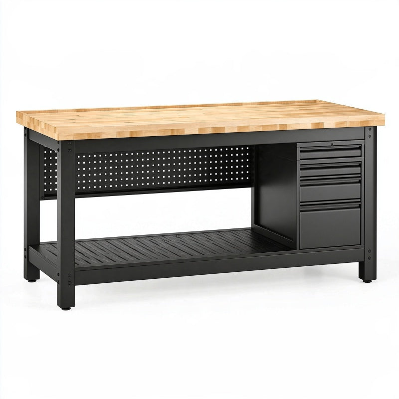 Banco da lavoro 120 x 60 x 90 cm in legno e metallo nero/naturale con cassetti stile industriale