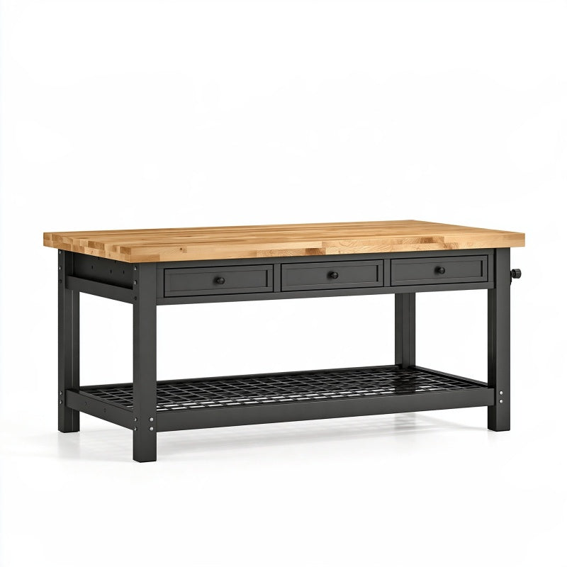 Banco da lavoro 150 x 75 x 90 cm in legno e metallo nero con 3 cassetti