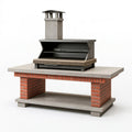 Barbecue da esterno in muratura 180 x 80 x 210 cm grigio/rosso con griglia in acciaio e cappa