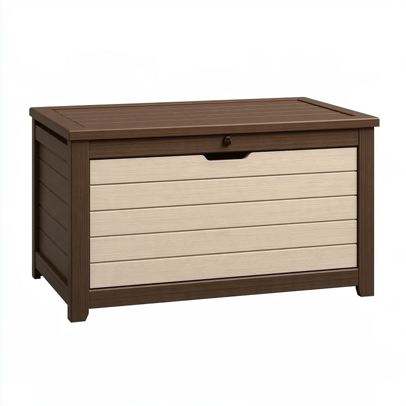 Cassapanca da esterno 120 x 55 x 65 cm in resina marrone e beige con serratura