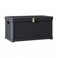 Cassapanca contenitore 120 x 55 x 60 cm in plastica nera effetto rattan con coperchio