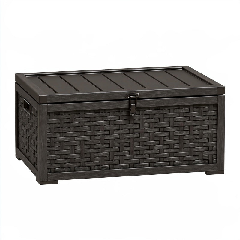 Baule contenitore da esterno 120 x 56 x 63 cm in resina nero intrecciato con coperchio