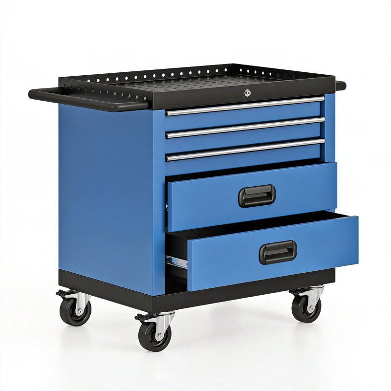 Carrello portautensili 77 x 46 x 96 cm in acciaio blu con 5 cassetti su ruote