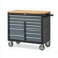 Cassettiera portautensili 120 x 46 x 95 cm in acciaio nero e grigio con piano in legno - carrello da officina industriale