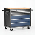 Carrello portautensili 120 x 50 x 95 cm in acciaio nero e blu con piano in legno e 12 cassetti