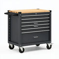 Carrello portautensili 86 x 46 x 95 cm in acciaio nero con piano in legno a 6 cassetti su ruote