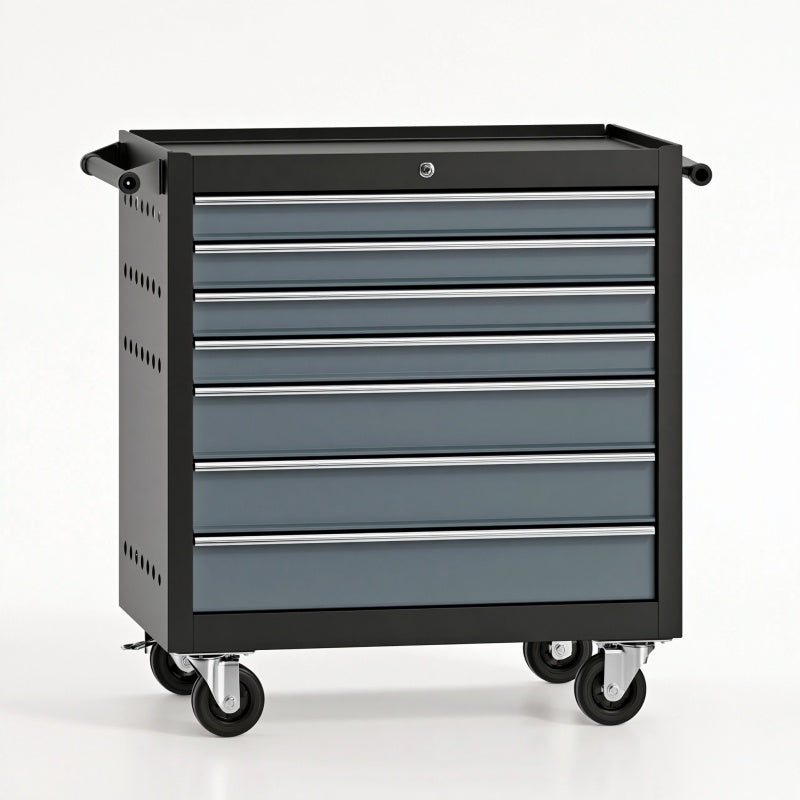Carrello portautensili 78 x 46 x 97 cm in acciaio nero con 7 cassetti su ruote