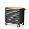 Carrello portautensili 100 x 50 x 95 cm in acciaio nero con piano in legno e 7 cassetti su ruote