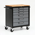 Carrello portautensili 77 x 46 x 96 cm in acciaio nero con piano in legno e 6 cassetti