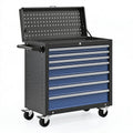 Carrello portautensili 77 x 46 x 98 cm in acciaio nero e blu - 7 cassetti con ruote per officina
