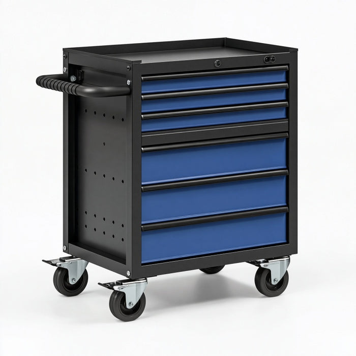 Carrello portautensili 77 x 46 x 97 cm in acciaio nero/blu con 6 cassetti e ruote - stile industriale