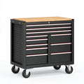 Carrello portautensili 100 x 50 x 95 cm in acciaio nero con piano in legno - 11 cassetti con ruote