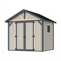 Casetta da giardino 250 x 180 x 230 cm in legno beige e grigio con doppia porta e finestra