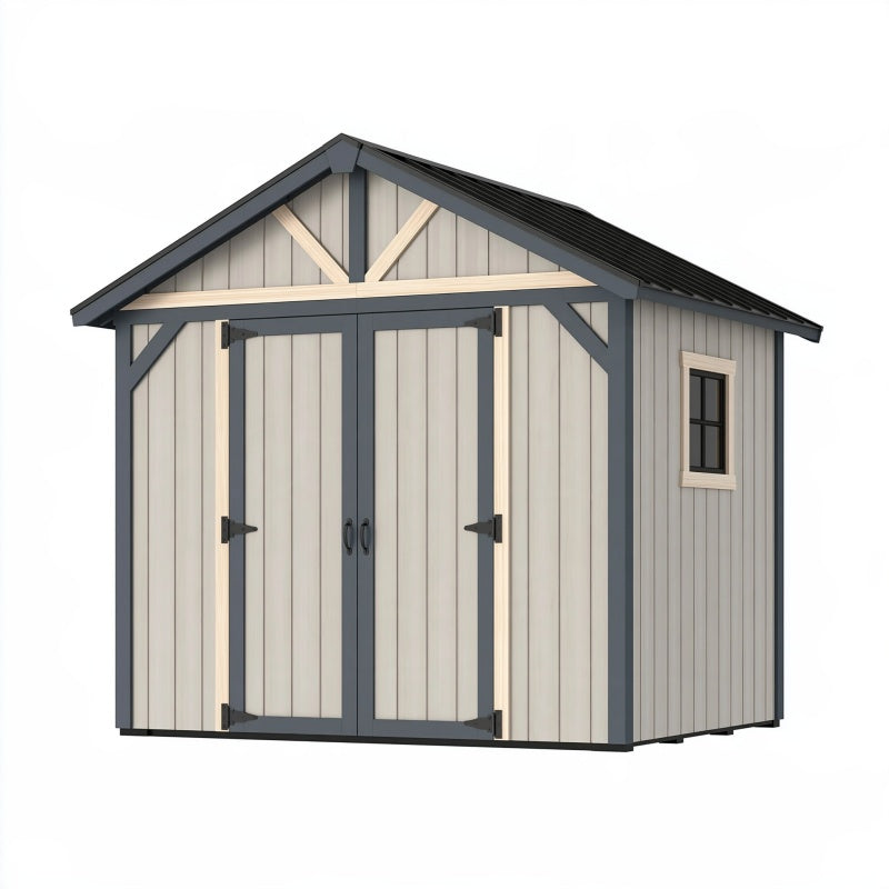 Casetta da giardino 250 x 180 x 230 cm in legno beige e grigio con doppia porta e finestra