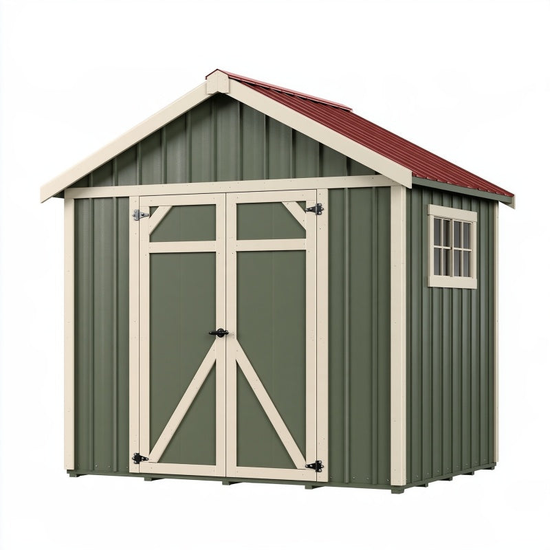 Casetta da giardino 213 x 191 x 204 cm in acciaio verde con doppia porta e finestra