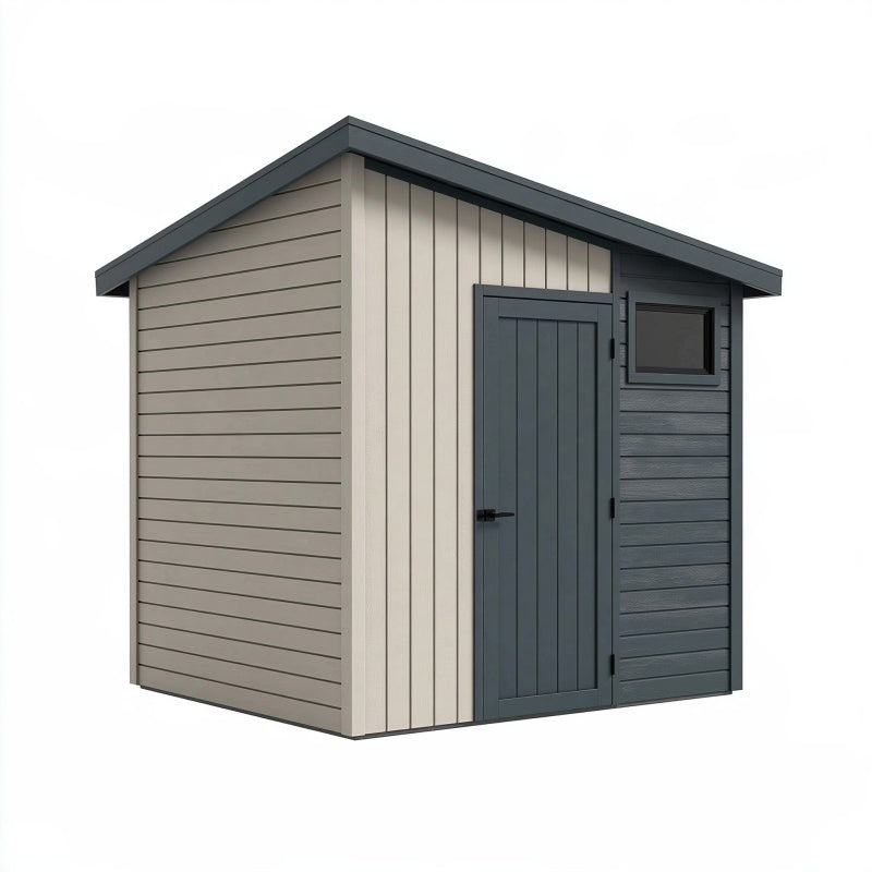 Casetta da giardino 200 x 150 x 190 cm in resina grigio tortora e antracite con porta e finestra